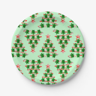Christmas Tree Holiday Sea Turtles on Green Paper Plate
