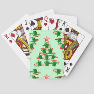 Christmas Tree Holiday Sea Turtles on Green Playing Cards