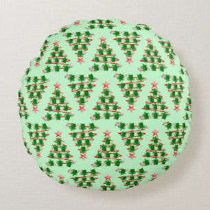 Christmas Tree Holiday Sea Turtles on Green Round Cushion