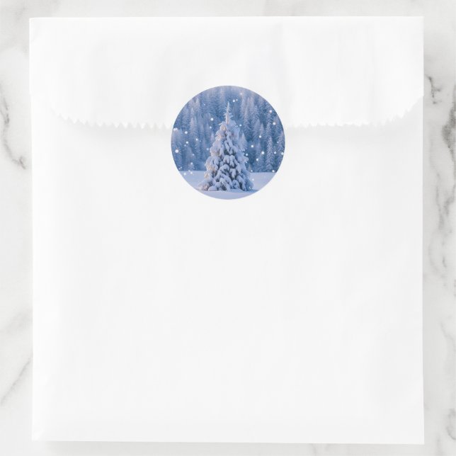 Christmas Tree Holiday Snow Classic Round Sticker (Bag)