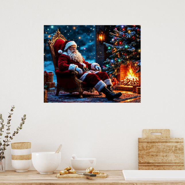 Christmas tree holiday winter art cute Santa Poster (Kitchen)