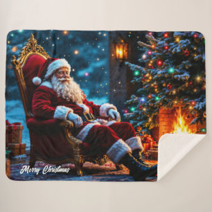 Christmas tree holiday winter art cute Santa Sherpa Blanket