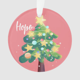 Christmas Tree Hope & Wish Pink Background Ornament