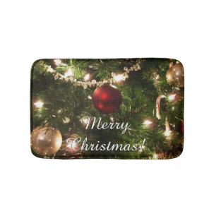 Christmas Tree I Holiday Pretty Green and Red Bath Mat
