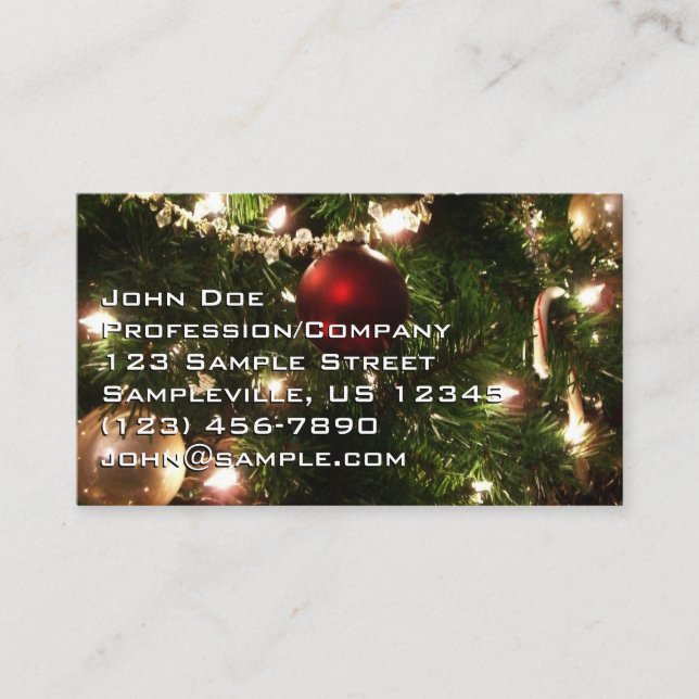 Christmas Tree I Holiday Pretty Green and Red Business Card (Front)