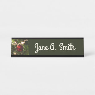 Christmas Tree I Holiday Pretty Green and Red Desk Name Plate