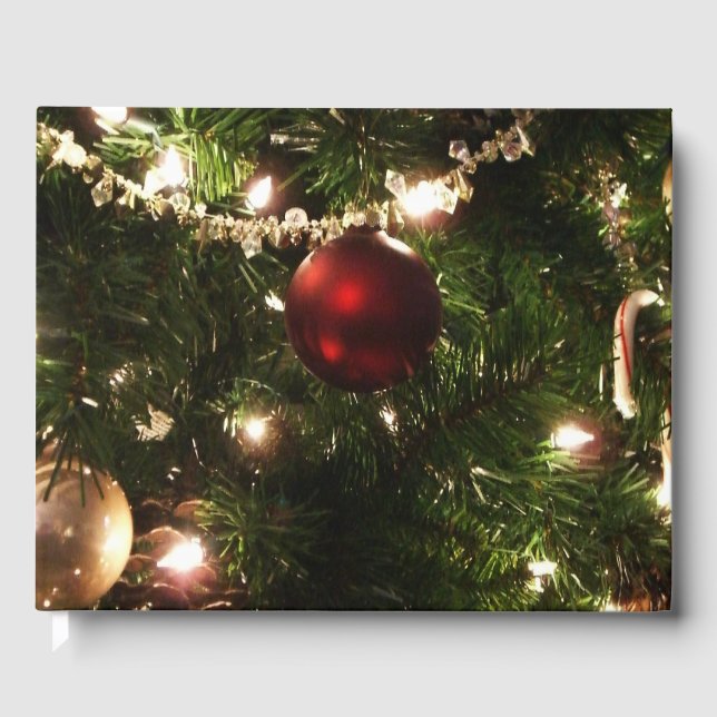 Christmas Tree I Holiday Pretty Green and Red Guest Book (Front)