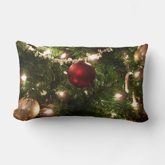 Christmas Tree I Holiday Pretty Green and Red Lumbar Cushion (Front)