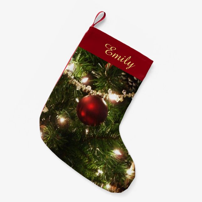 Christmas Tree I Holiday Pretty Green and Red Small Christmas Stocking (Front (Hanging))