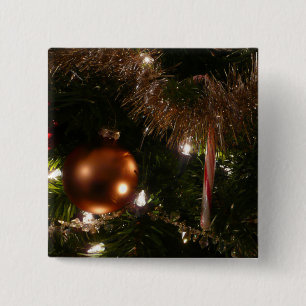 Christmas Tree II Holiday Red and Gold 15 Cm Square Badge