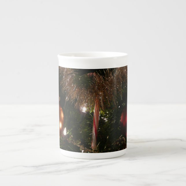 Christmas Tree II Holiday Red and Gold Bone China Mug (Front)