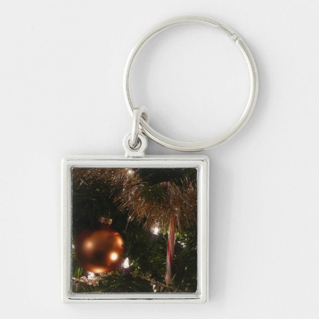 Christmas Tree II Holiday Red and Gold Key Ring (Front)