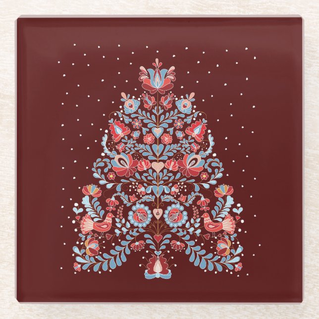 Christmas Tree Illustration Glass Coaster (Front)