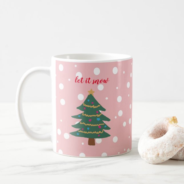 Christmas Tree Illustration Let it Snow Coffee Mug (With Donut)