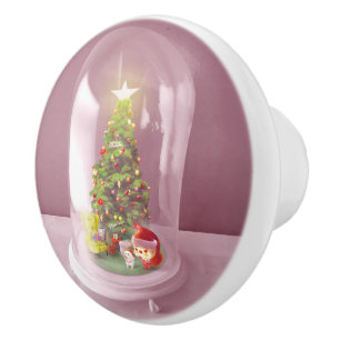 Christmas Tree in a Glass Dome Ceramic Knob