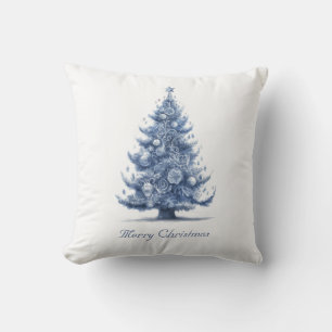 Christmas Tree in Delft Blue Cushion