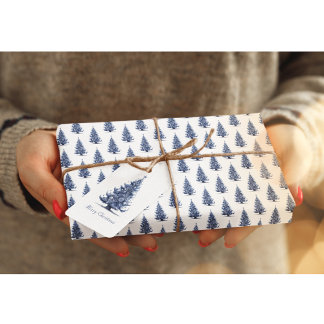 Christmas Tree in Delft Blue customisable Gift Tags