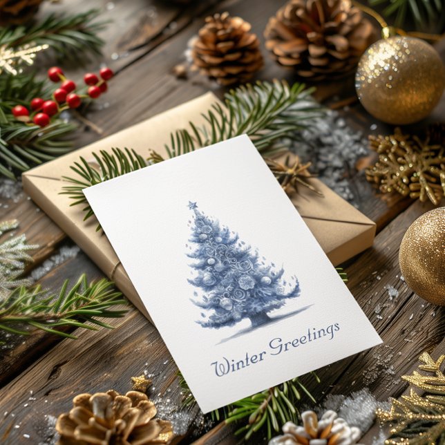 Christmas Tree in Delft Blue customisable Holiday Card (Creator Uploaded)