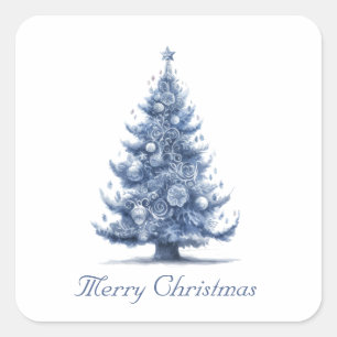 Christmas Tree in Delft Blue customisable Square Sticker