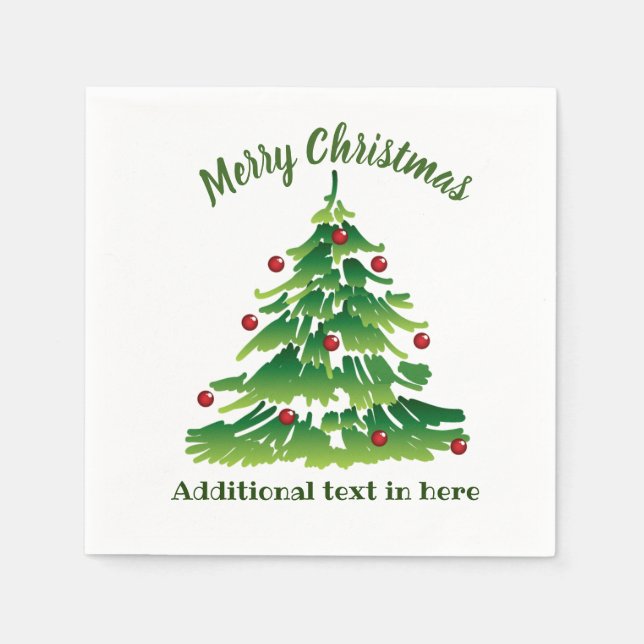 Christmas Tree in Green Red on White Custom Napkin (Front)