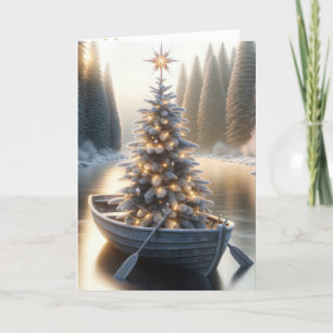 Christmas Tree In Old Rowboat Holiday Card