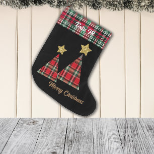 Christmas Tree in Red Plaid Gold Star Large Christmas Stocking