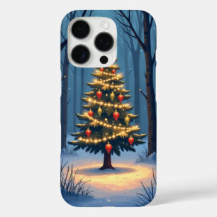 christmas tree in the middle of a snowy forest iPhone 16 pro case