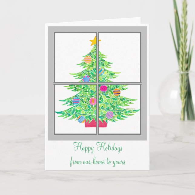 Christmas Tree in Window Greeting Card (Front)