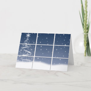 Christmas tree in winter window holiday card