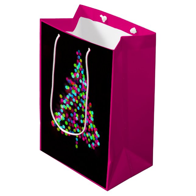 Christmas Tree Jewels on Pink Medium Gift Bag (Front Angled)