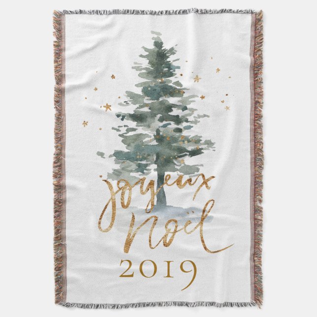 Christmas tree Joyous noel gold typography Throw Blanket (Front Vertical)
