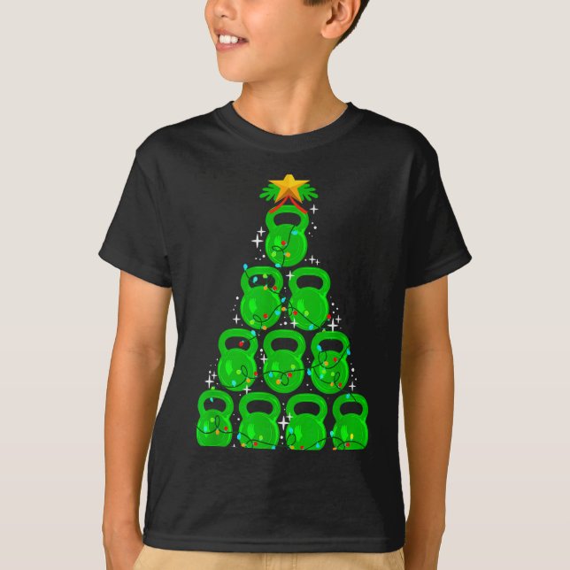 Christmas Tree Kettlebell Xmas Gym Workout Fitness T-Shirt (Front)