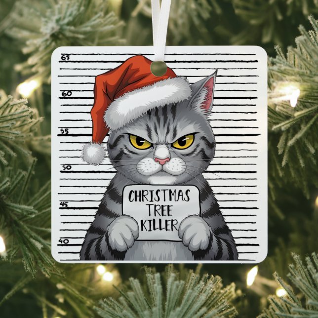 Christmas Tree Killer Funny Cat Metal Tree Decoration (Insitu)