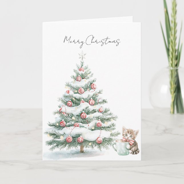 Christmas Tree Kitten Peppermint Card (Front)
