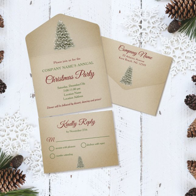 Christmas Tree Kraft Paper Company Holiday Party All In One Invitation (Christmas Tree Christmas Party Kraft Paper All-in-One Seal-and-Send Invitation)