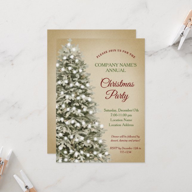 Christmas Tree Kraft Paper Company Holiday Party Invitation (Front/Back In Situ)
