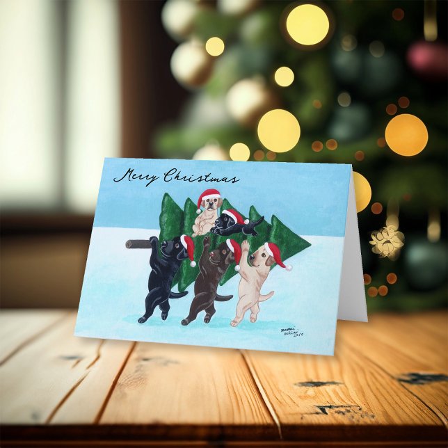 Christmas Tree Labradors in the Snowfield Holiday Card (Christmas Tree Labradors in the Snowfield Design Christmas Cards for Labrador Owners.)