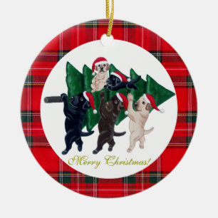 Christmas Tree Labradors Painting Ceramic Ornament