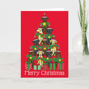 Christmas Tree Labradors Red Holiday Card