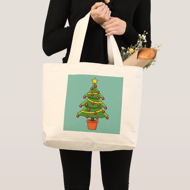 Christmas Tree Large Tote Bag (Front (Product))