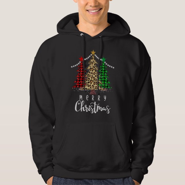 Christmas Tree Leopard Buffalo Plaid Xmas Tree Lig Hoodie (Front)