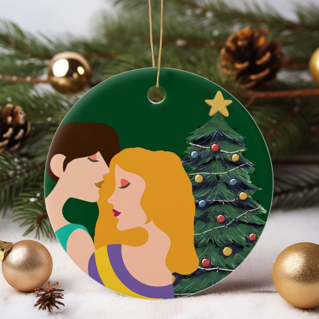 Christmas Tree Lesbian Couple LGBT Ceramic Ornament (Creator Uploaded)