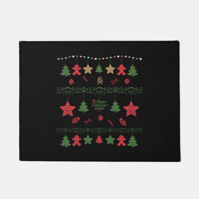 Christmas tree light Sweater Design Ugly Christmas Doormat (Front)