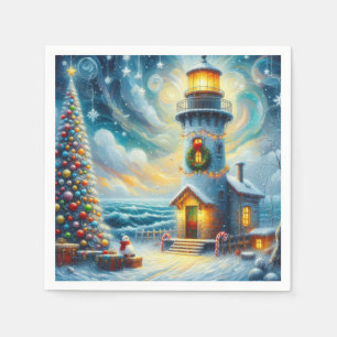 Christmas Tree Lighthouse Nautical Decoupage Napkin