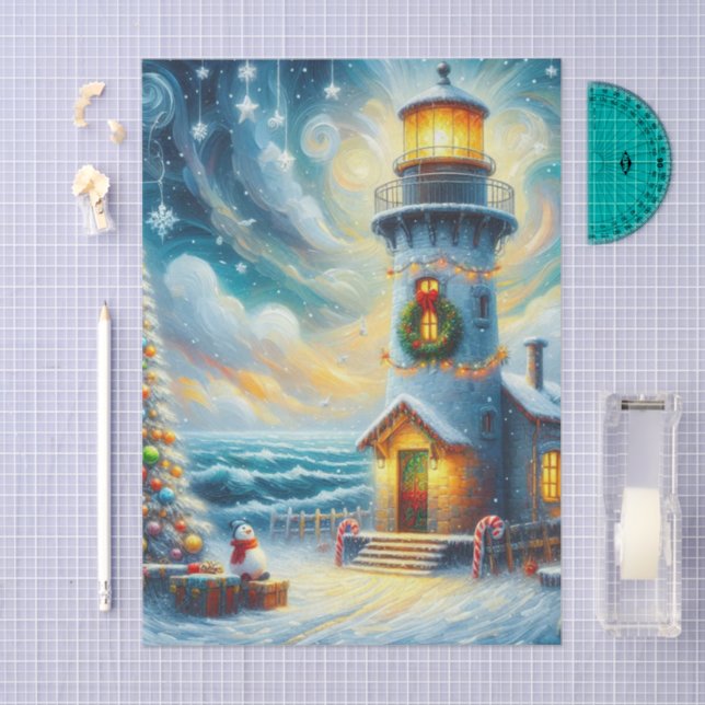 Christmas Tree Lighthouse Nautical Decoupage Tissue Paper (Craft)