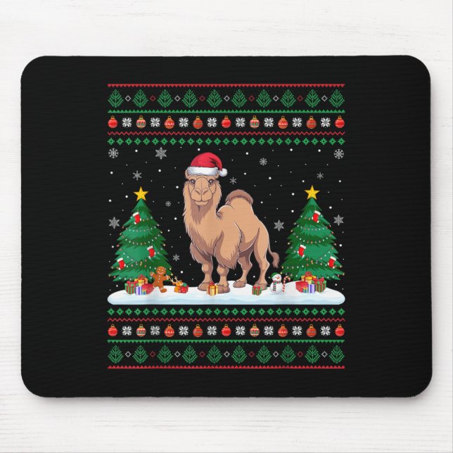Christmas Tree Lights Bactrian Camel Santa Ugly Xm Mouse Pad (Front)