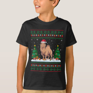 Christmas Tree Lights Bactrian Camel Santa Ugly Xm T-Shirt
