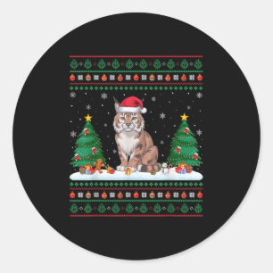 Christmas Tree Lights Bobcat Santa Ugly Xmas Sweat Classic Round Sticker