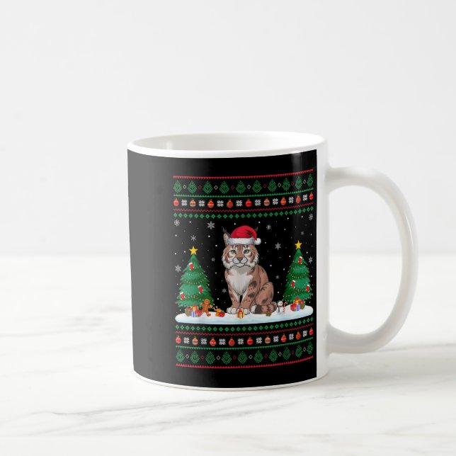 Christmas Tree Lights Bobcat Santa Ugly Xmas Sweat Coffee Mug (Right)