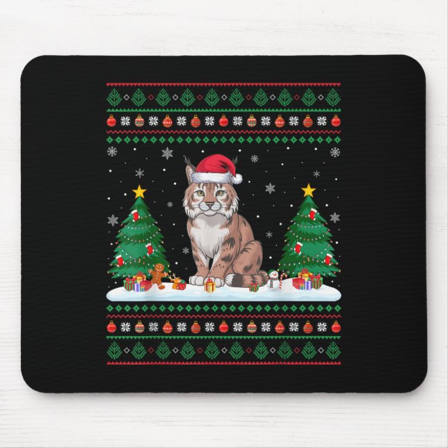 Christmas Tree Lights Bobcat Santa Ugly Xmas Sweat Mouse Pad (Front)